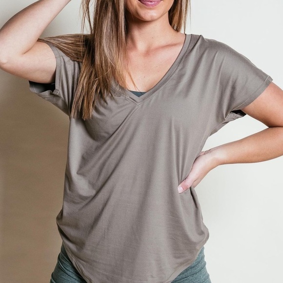 P’Tula Vivian V Neck in Olive - Picture 2 of 4